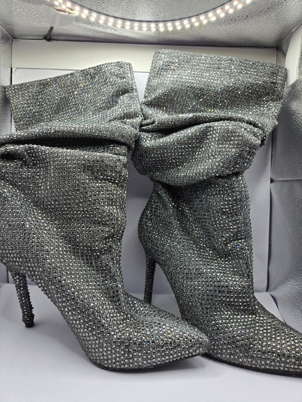 Jessica Simpson Layzer Silver Crystal Embellished Women's Slouch Boots